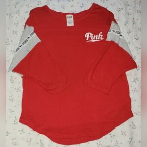PINK Victoria's Secret Red and Gray Short Sleeve Tee